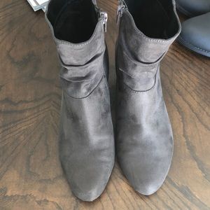 Gray velvet booties